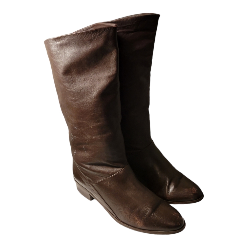 Vintage Mister Shoes Genuine Leather Brown Pull On Mid Calf Boots/8.5M Western